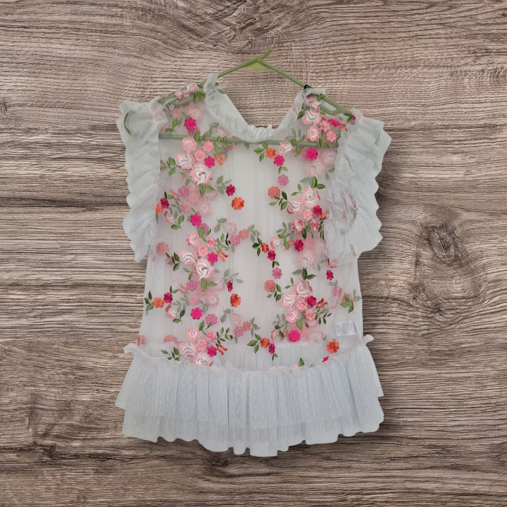 Floral Embroidered Sheer Blouse
